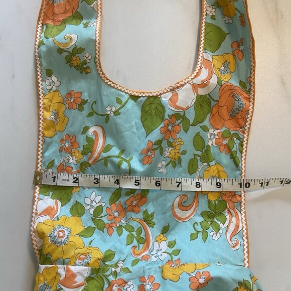 Vtg Fruit Of The Loom Bib Floral Apron Rick Rack Pockets NWT Retro Teal Orange - Picture 7 of 8